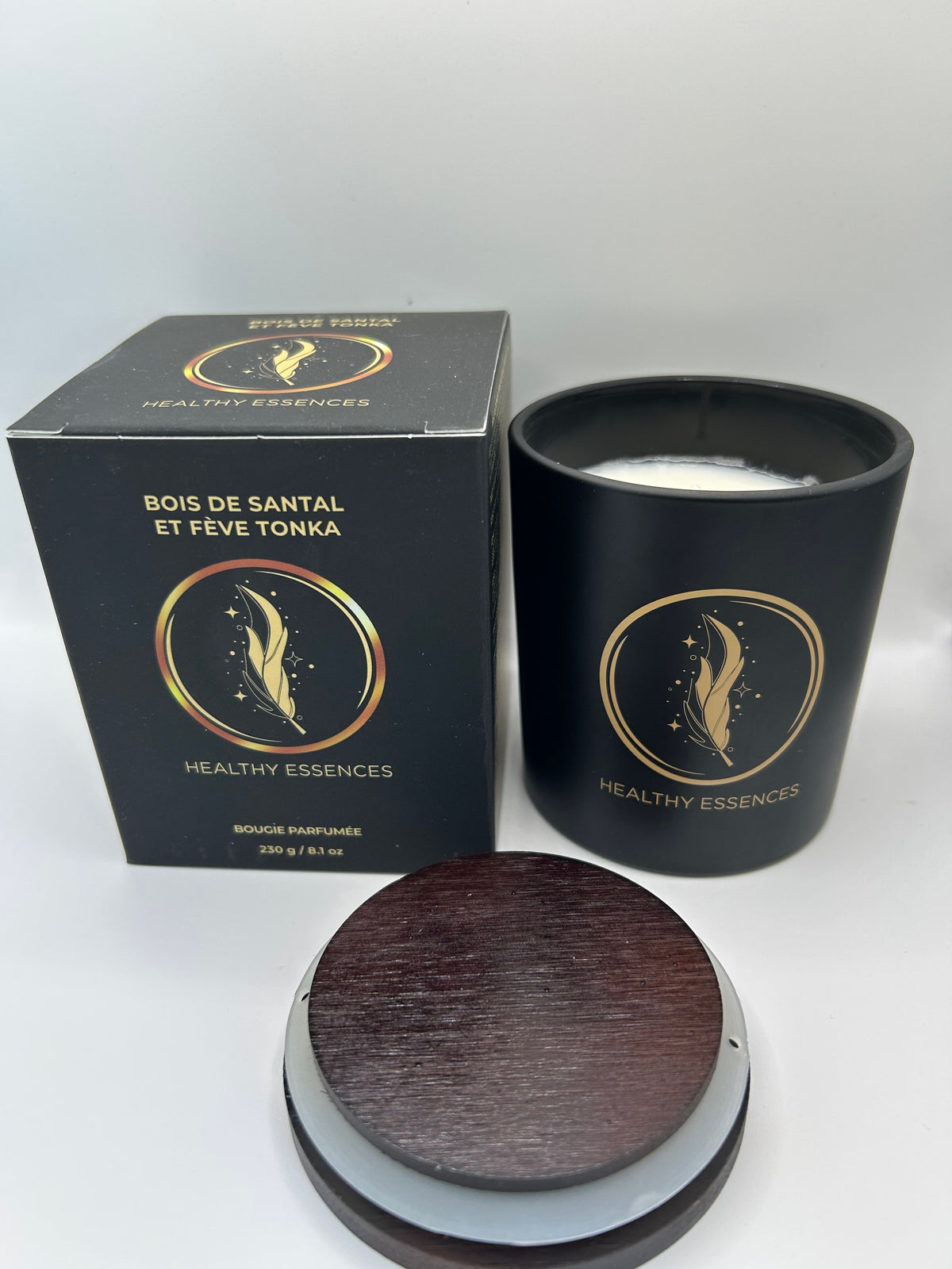 HEALTHY ESSENCES - Vela de Aromaterapia duración 50+ horas -  BOIS DE SANTAL ET FÈVE TONKA - SÁNDALO Y HABA TONKA