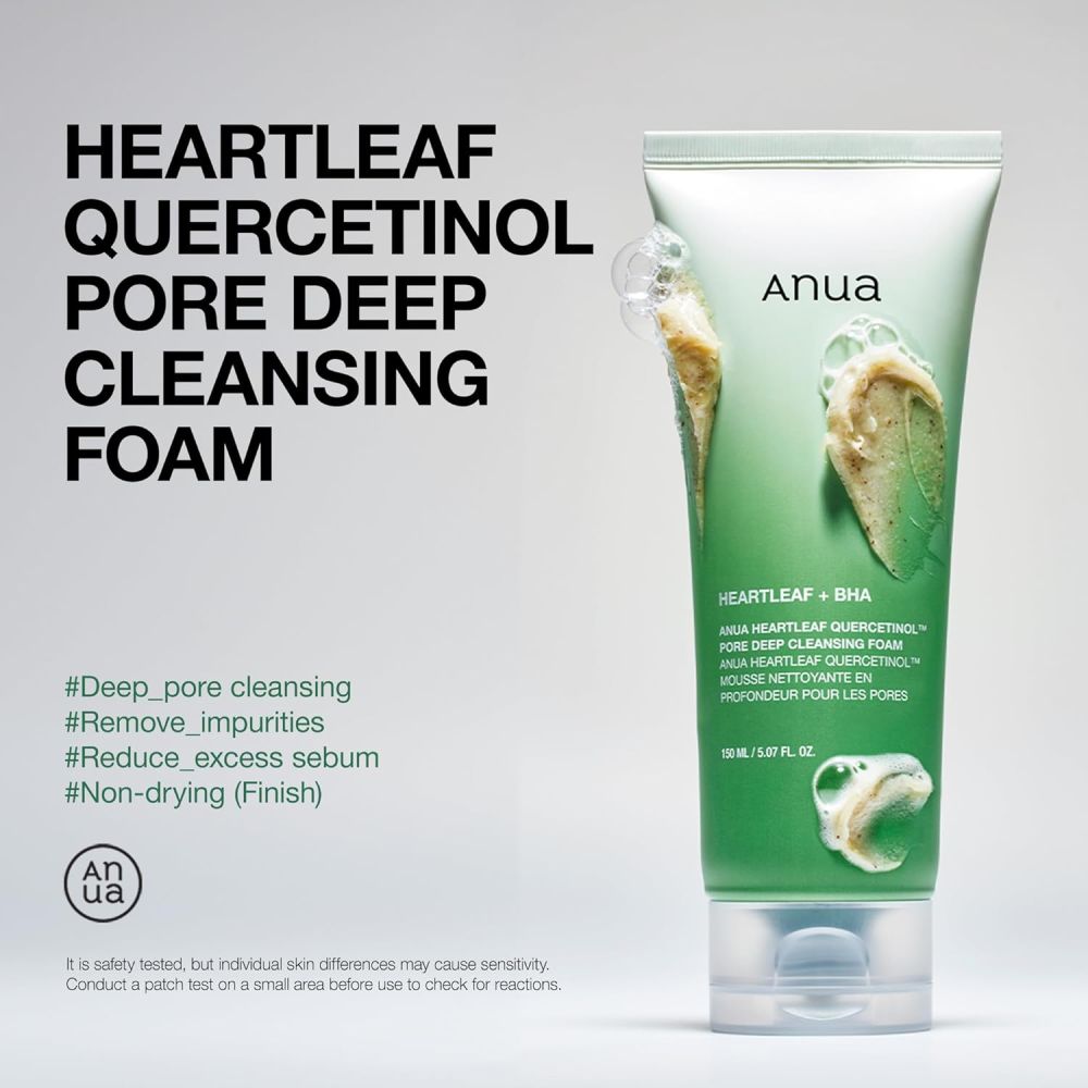 Anua - Limpiador facial espumoso Heartleaf Quercetinol Pore Deep Cleansing Foam 150 ml