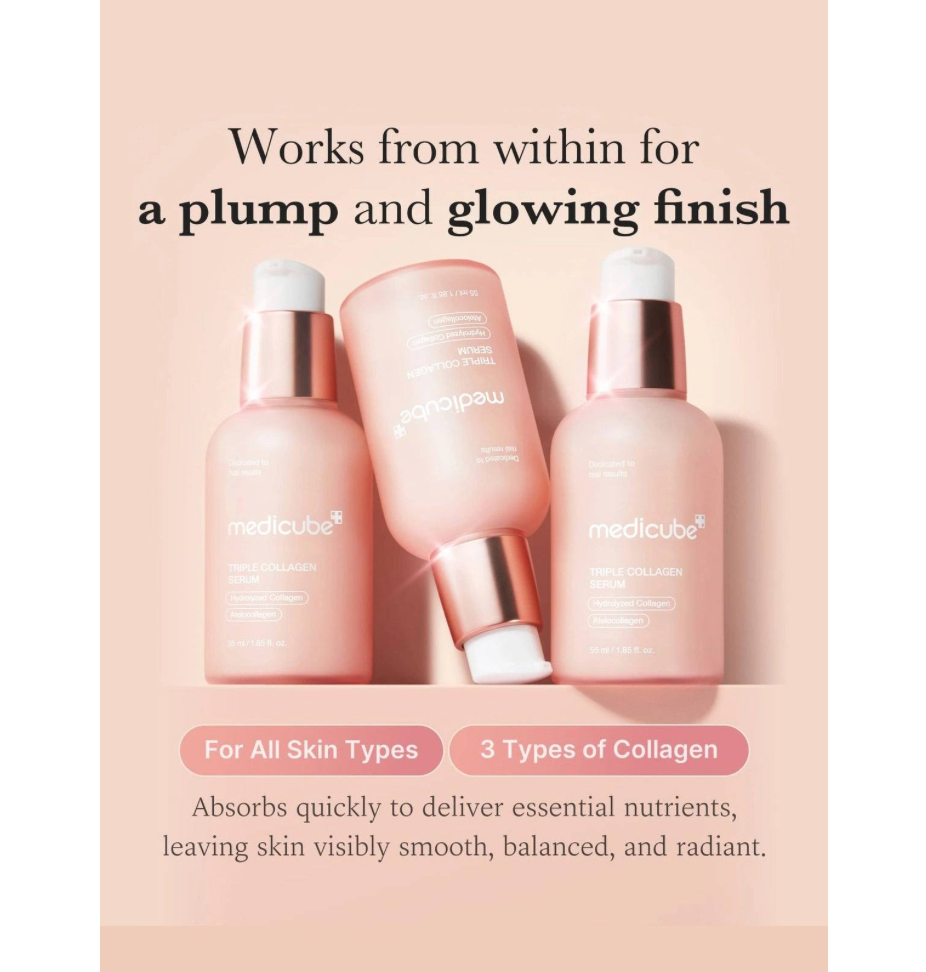 Medicube - Serum Facial Triple Colágeno 55 ml con Colágeno Hidrolizado, Atelocolágeno y Soluble para Elasticidad, Hidratación Profunda y Glow Rejuvenecedor en Todos los Tipos de Piel