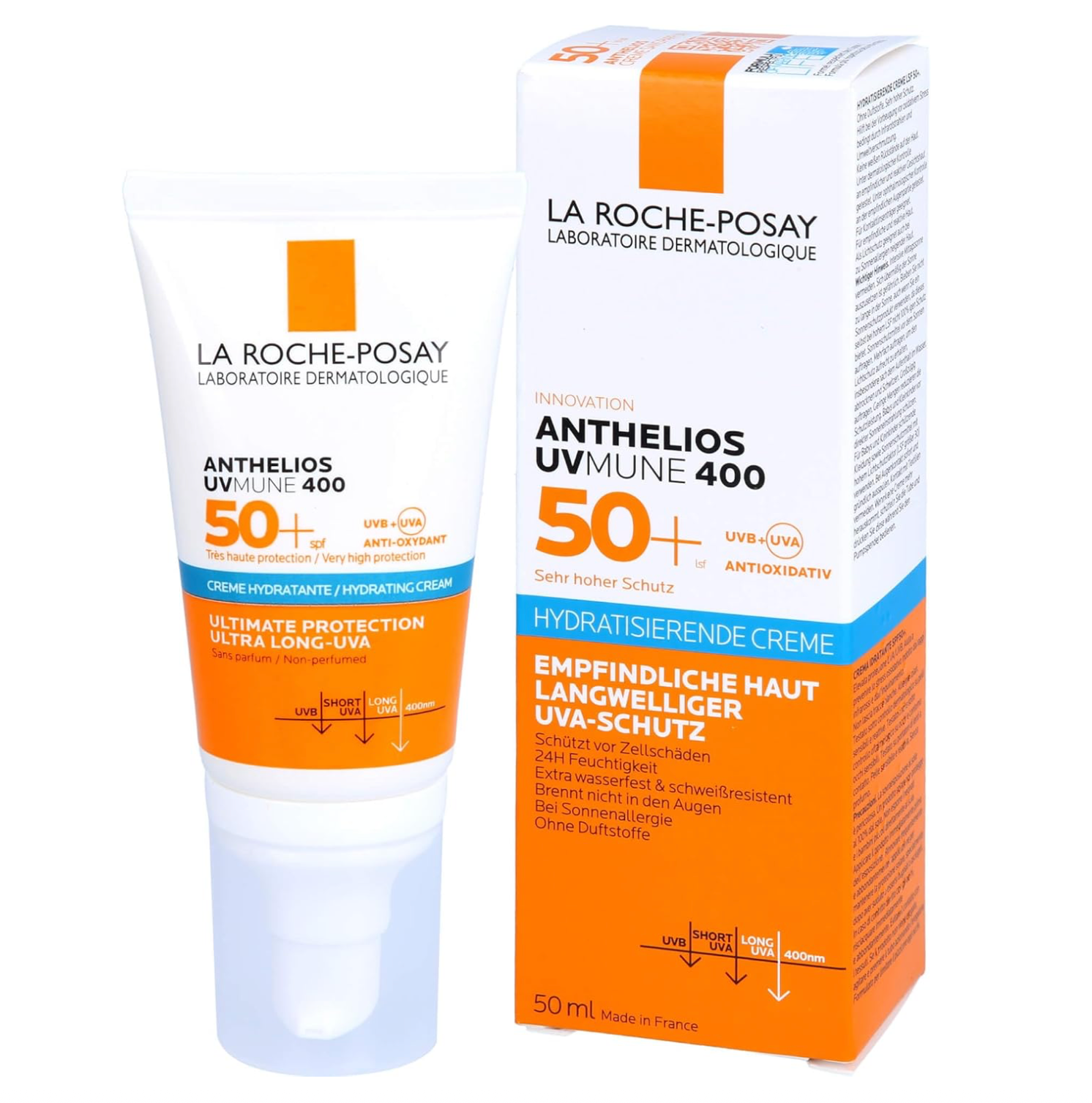 LA ROCHE-POSAY - Anthelios UVMune 400 Crema Solar Hidratante para Piel Sensible Sin Perfume SPF 50+