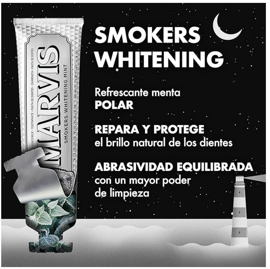 Marvis - Pasta de dientes Smokers Whitening Mint 85 ml para blanqueamiento dental efectivo contra manchas de tabaco y café, con flúor y xilitol para protección anticaries y fórmula vegana sin conservantes