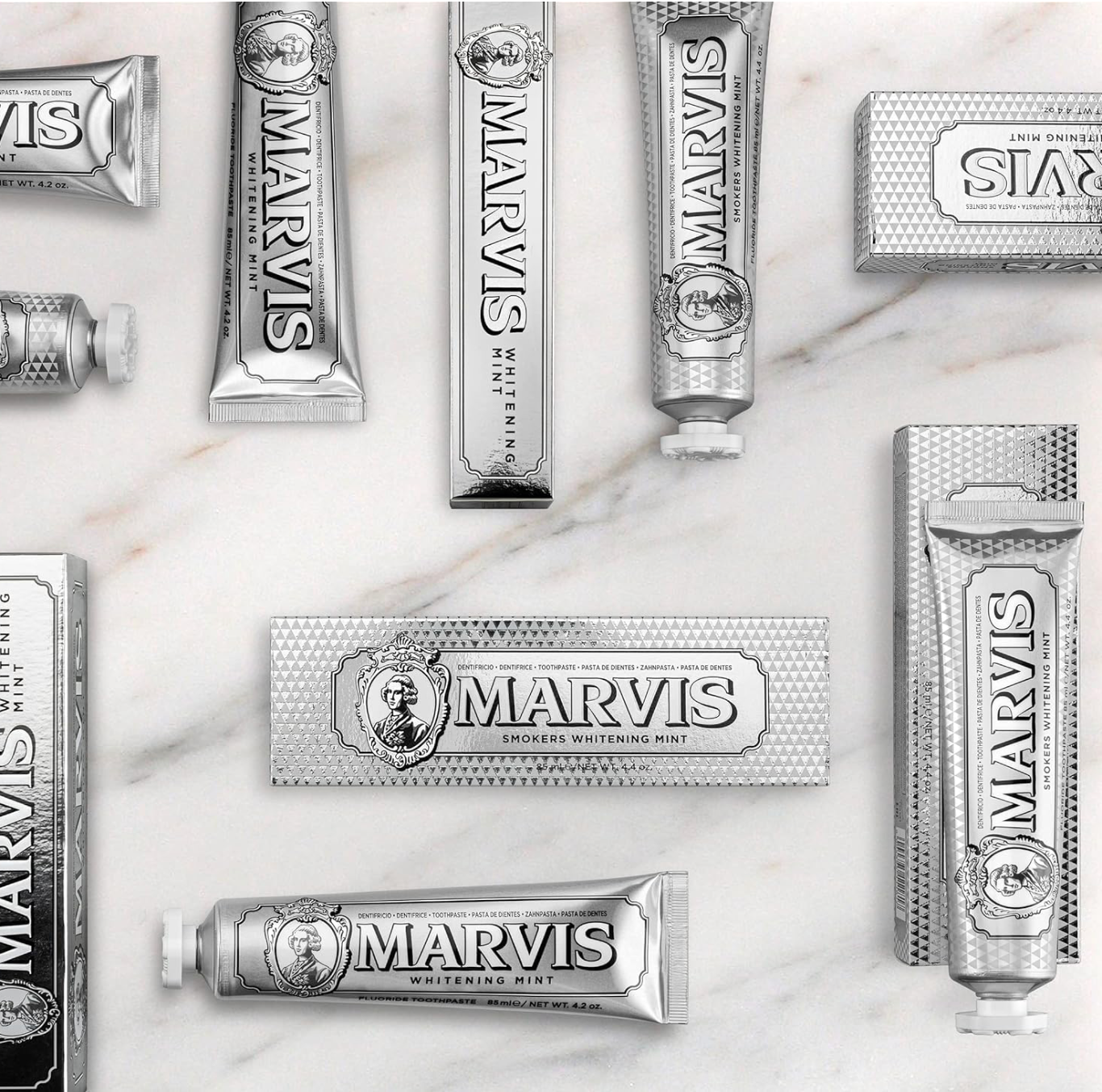 Marvis (3 UNIDADES)  Pasta de dientes Smokers Whitening Mint 85 ml para blanqueamiento dental efectivo contra manchas de tabaco y café, con flúor y xilitol para protección anticaries y fórmula vegana sin conservantes