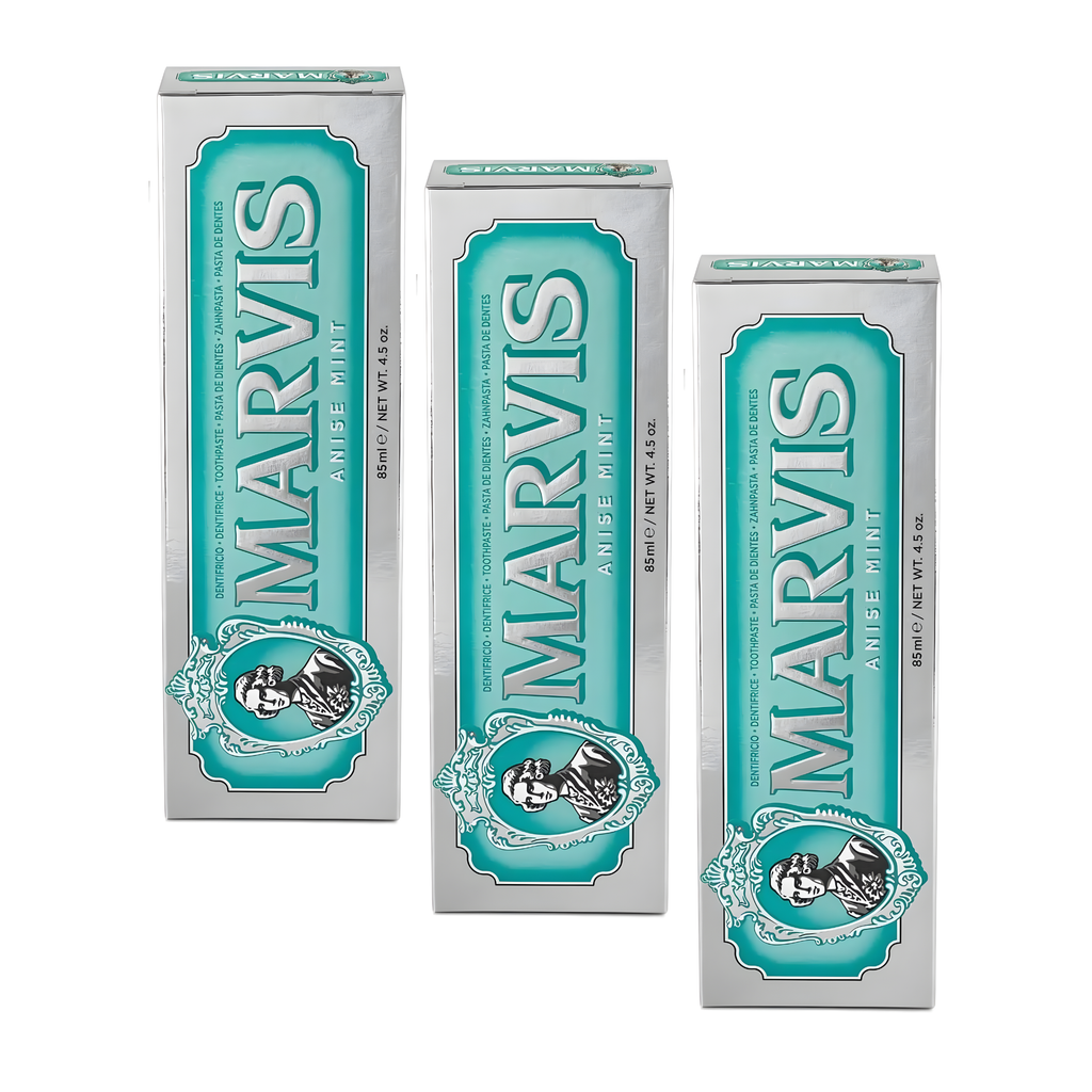 Marvis ( 3UNIDADES ) Pasta de dientes Anise Mint 85 ml para cuidado bucal premium, con flúor y xilitol contra caries, fórmula vegana concentrada y sin conservantes