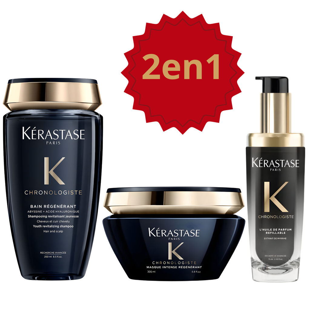 Product name Kérastase - Chronologiste - Trio: Champú Bain Régénérant (250 ml) + Mascarilla 	Masque tense Régénérant (20	0 ml) + Huile de Parfum (75 ml)