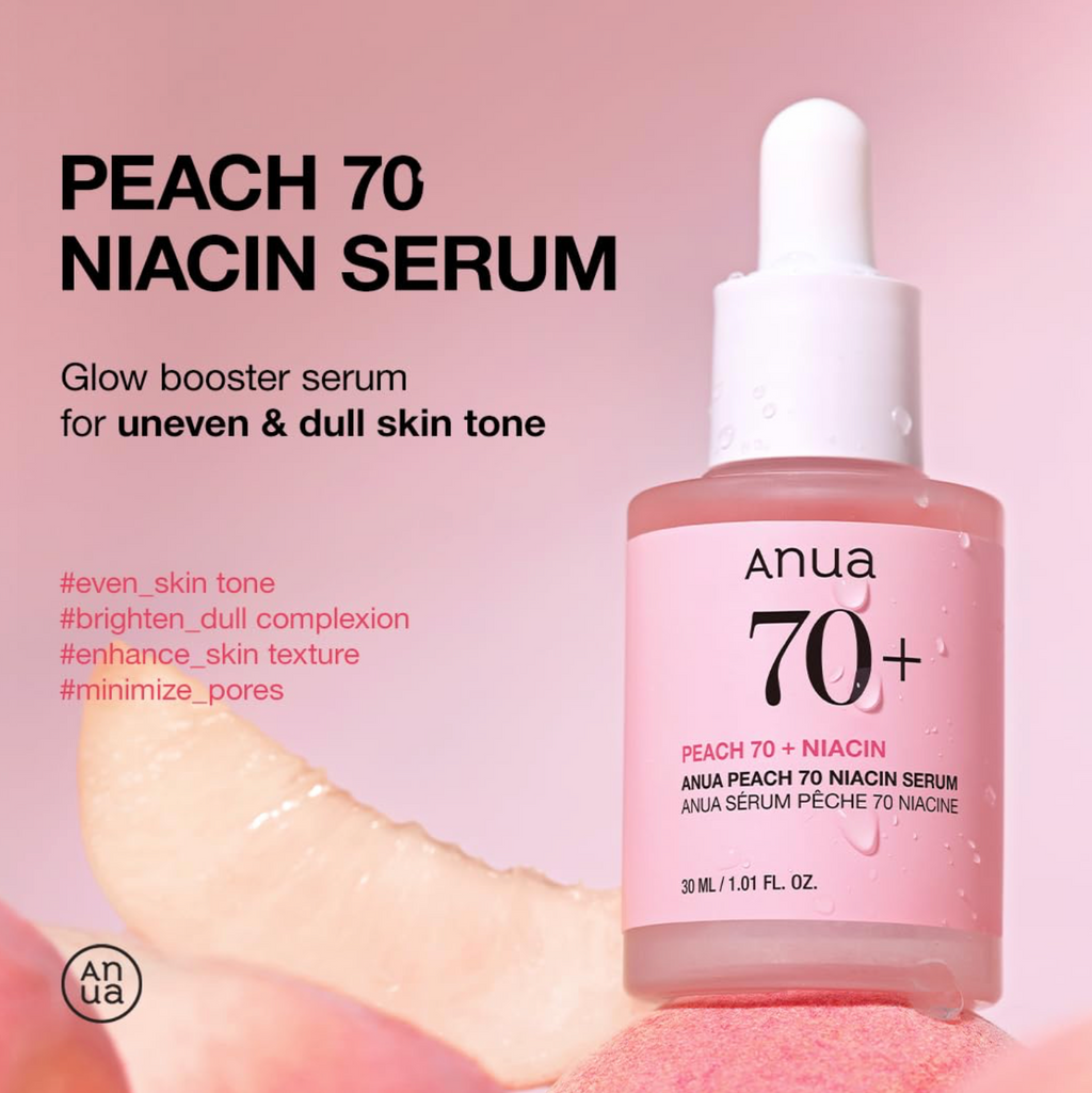 Anua - Sérum facial Peach 70% Niacin Serum hidratante iluminador con 5% niacinamida y PeachNia+™ para piel seca y madura, minimiza poros y arrugas, 30 ml
