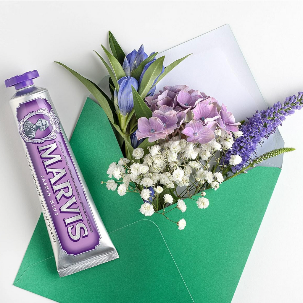 Marvis ( 3 UNIDADES ) Pasta de dientes Jasmine Mint 85 ml para cuidado bucal premium con flúor y xilitol, fórmula vegana sin conservantes, clínicamente probada para dientes y encías saludables