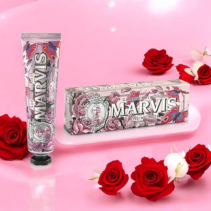 MARVIS - Pasta de dientes Kissing Rose para mujer, perfume oral sublime con aroma floral-frutal de rosa búlgara y toque refrescante de menta, perfecta para quienes buscan fragancias femeninas sofisticadas y únicas