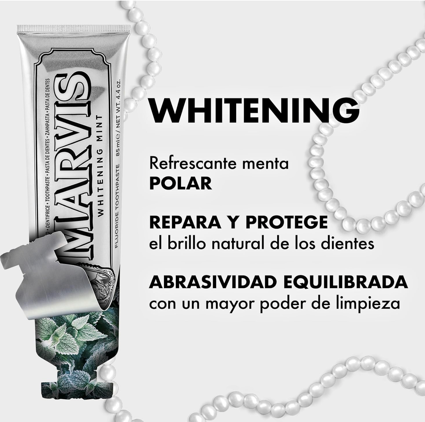 Marvis ( 3  UNIDADES)  Pasta de dientes Whitening Mint 85 ml para blanqueamiento dental profesional, con sílice equilibrada y flúor, fórmula vegana sin conservantes, sabor a menta fresca duradera