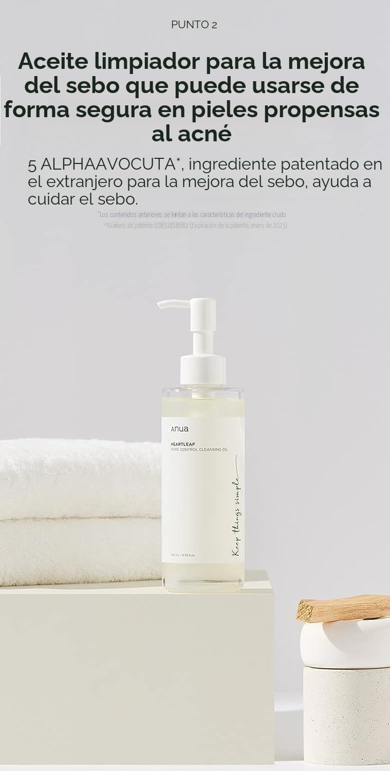 Anua - Aceite limpiador facial Heartleaf Pore Control para doble limpieza, desmaquillante  200 ml