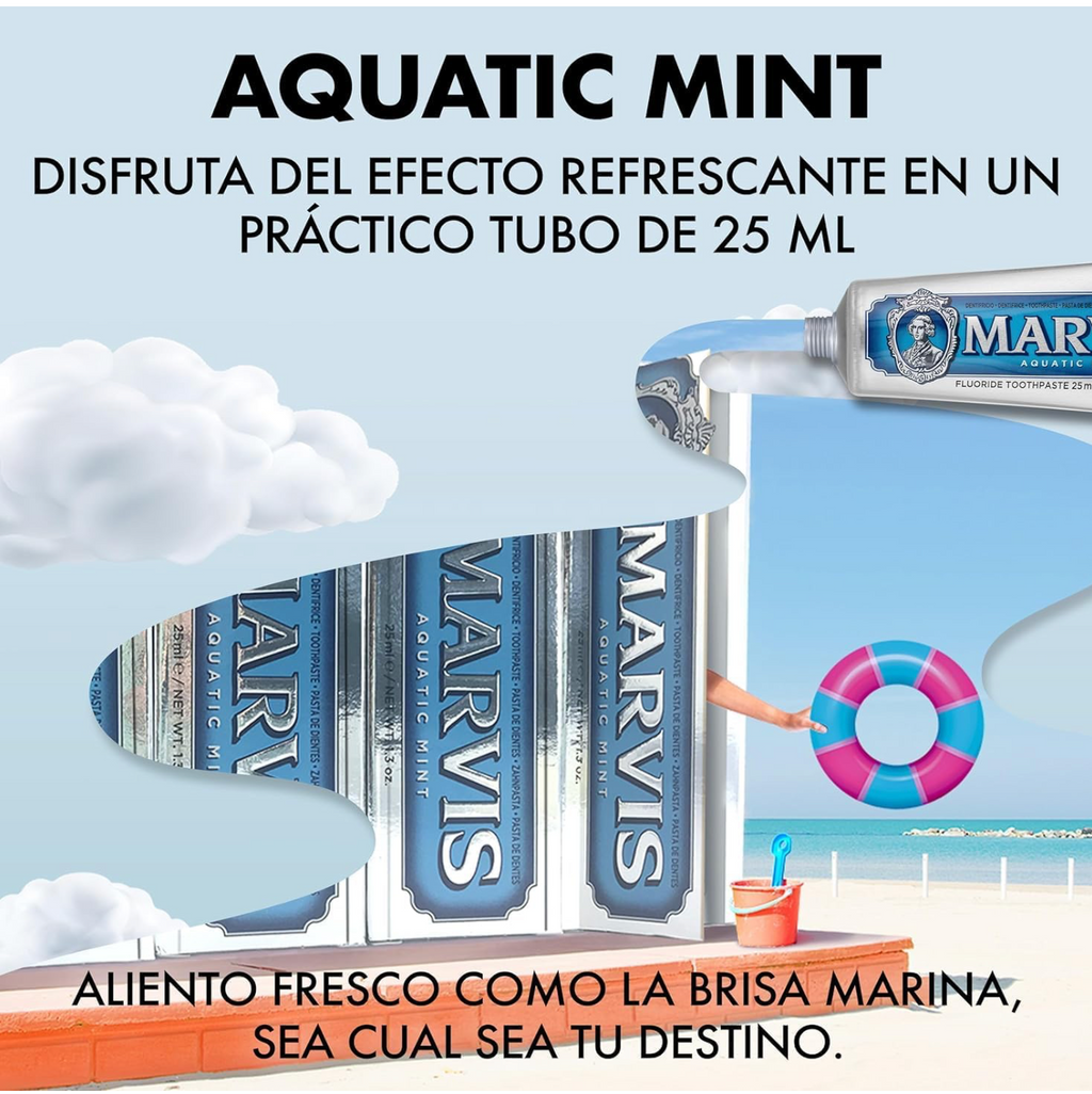 Marvis ( 3 UNIDADES ) Pasta de dientes Menta Acuática 85 ml para prevención de caries, con flúor y xilitol, fórmula vegana concentrada sin conservantes, frescor polar intenso