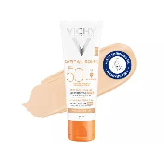 Vichy Capital Soleil Anti-Dark Spot 3 en 1 SPF 50+ con Color – 50 ml