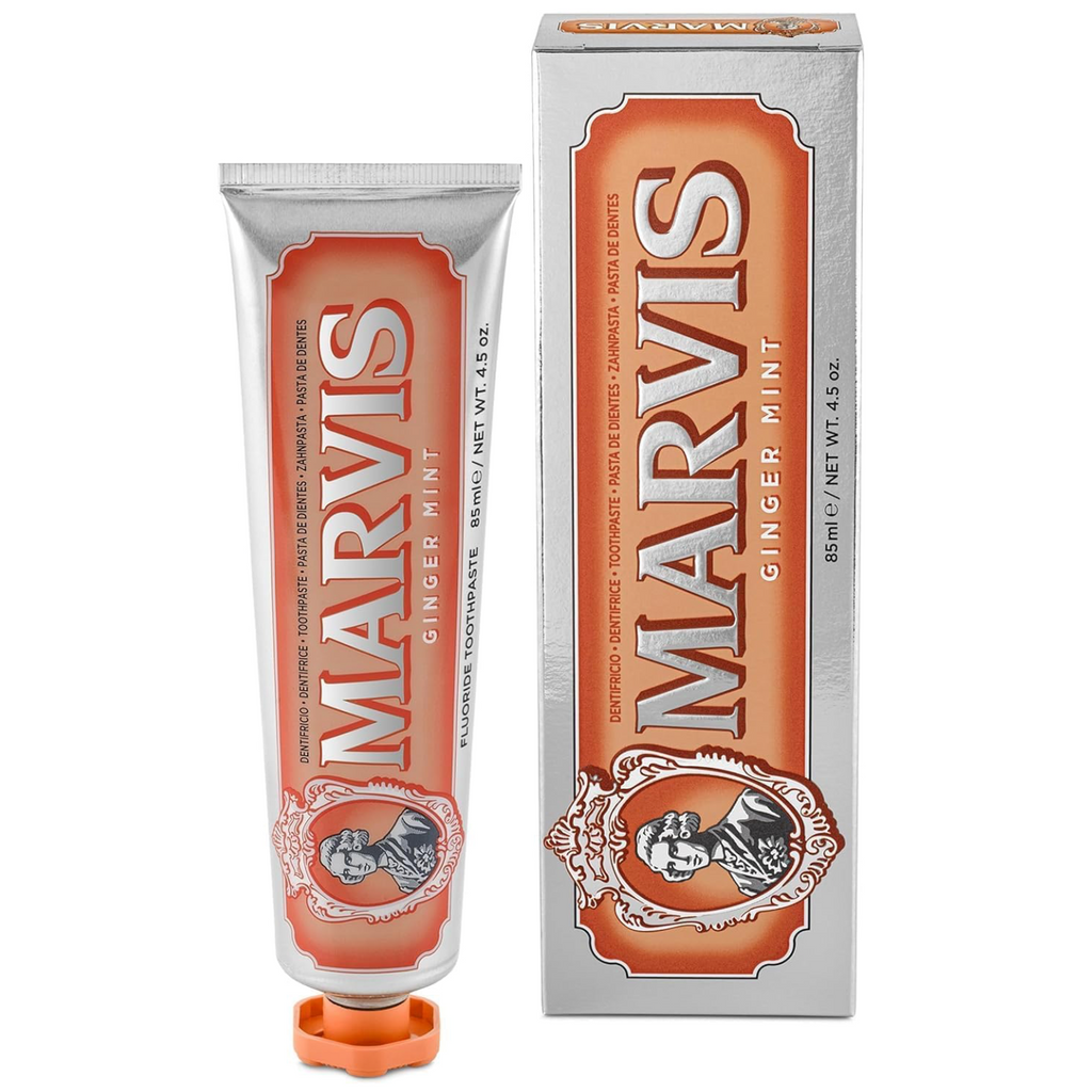 Marvis - Pasta de dientes Ginger Mint 85 ml para cuidado bucal avanzado, con flúor y xilitol anticaries, fórmula vegana sin conservantes y textura cremosa refrescante