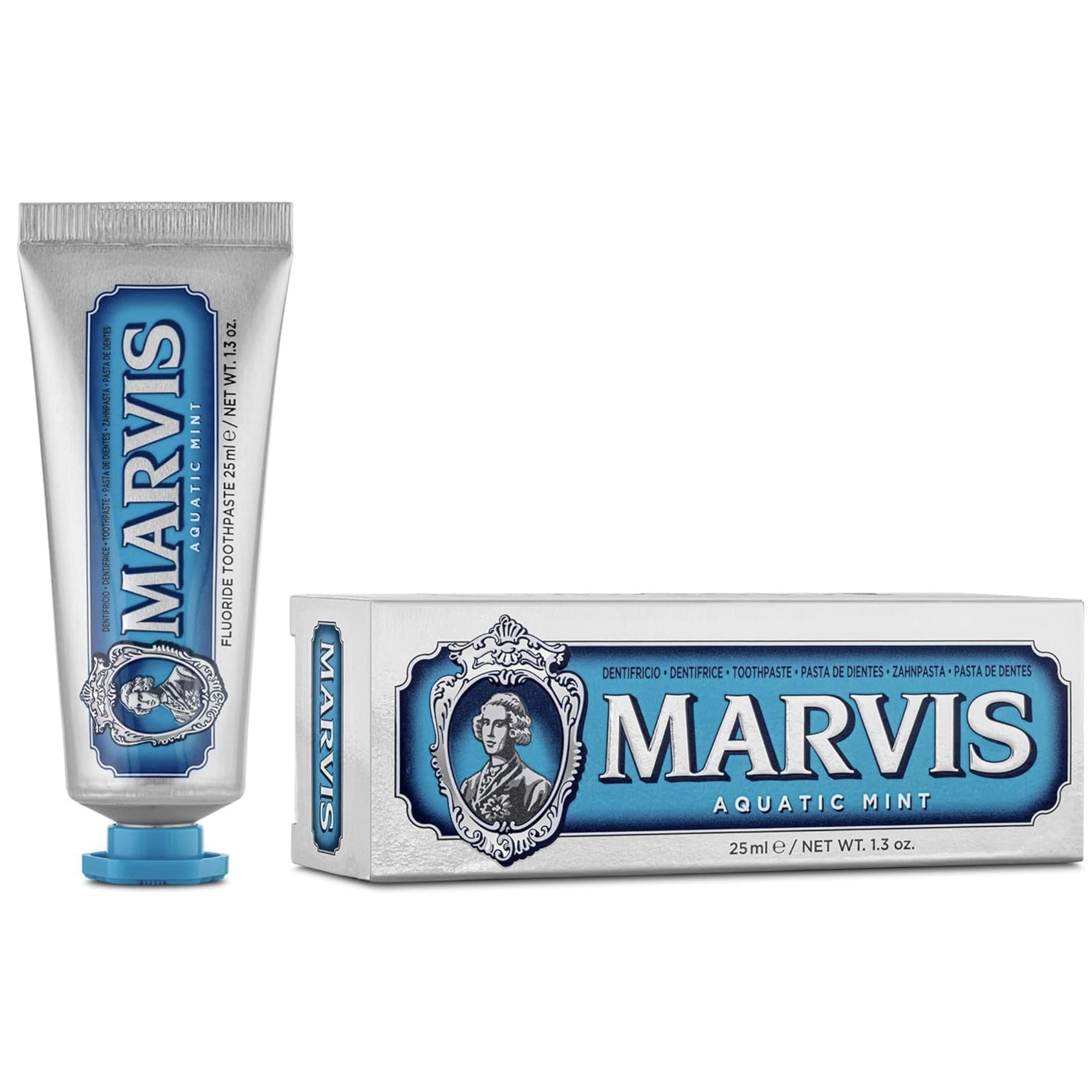 Marvis - Pasta de dientes Menta Acuática 85 ml para prevención de caries, con flúor y xilitol, fórmula vegana concentrada sin conservantes, frescor polar intenso