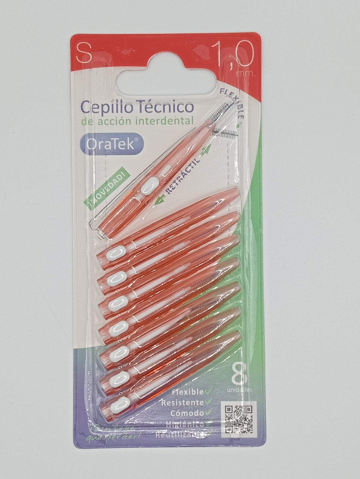 CEPILLO INTERDENTAL RETRACTIL, 1,0 mm, 8 unidades, Oratek - Para una higiene bucal precisa - BLISTER