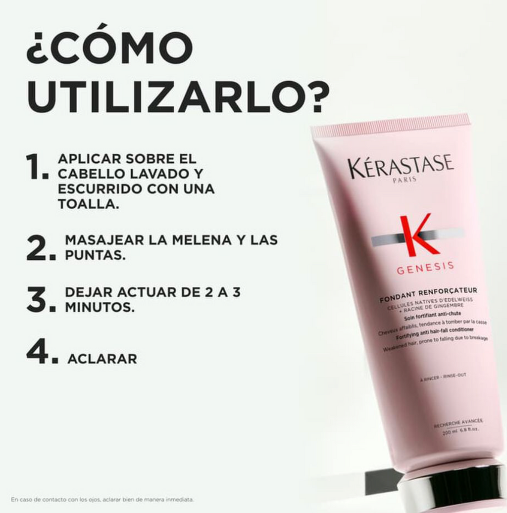 Kérastase - Acondicionador Genesis Fondant Reinforcateur 200 ml fortificante antirotura para cabello fino, sin sulfatos ni siliconas, hidrata profundamente y reduce la caída por rotura hasta un 97% con sistema completo