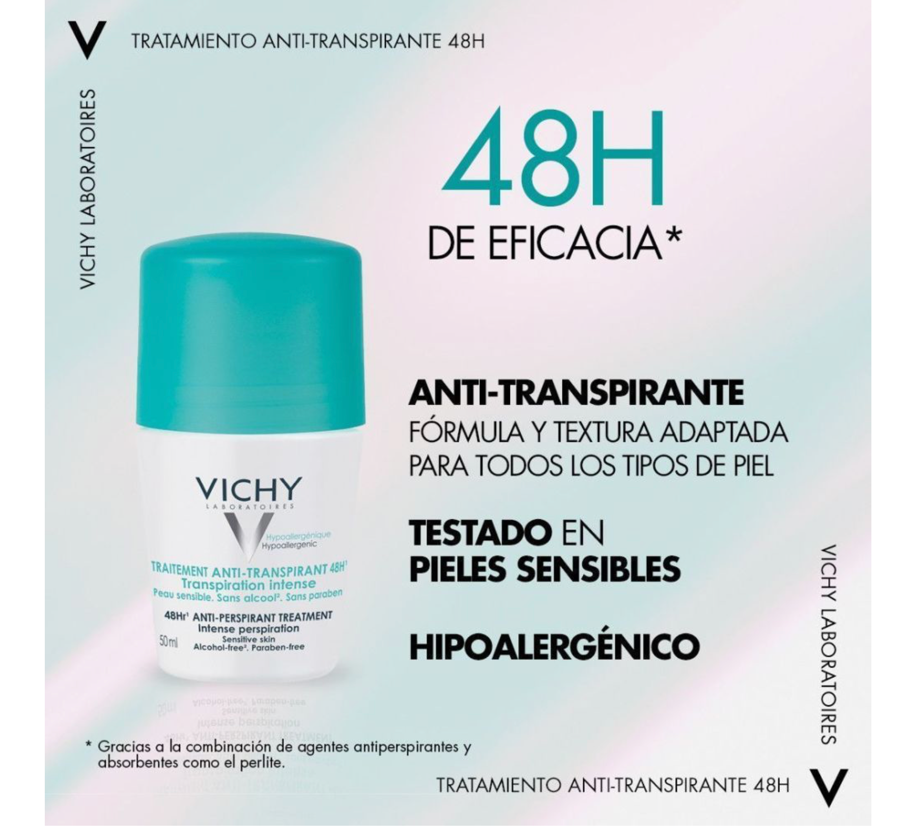 VICHY - Desodorante Traitement Anti-Transpirant 48H Desodorante Roll-On 50 ml