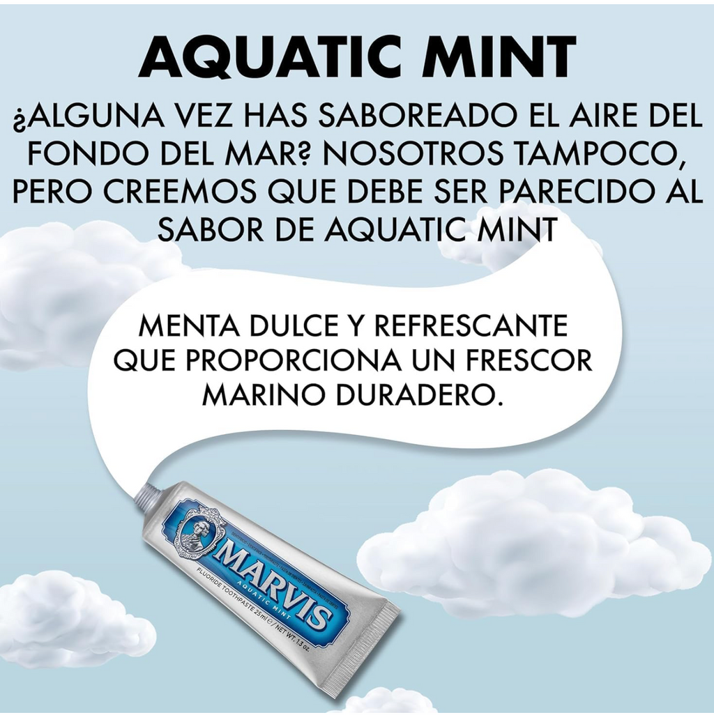 Marvis ( 3 UNIDADES ) Pasta de dientes Menta Acuática 85 ml para prevención de caries, con flúor y xilitol, fórmula vegana concentrada sin conservantes, frescor polar intenso