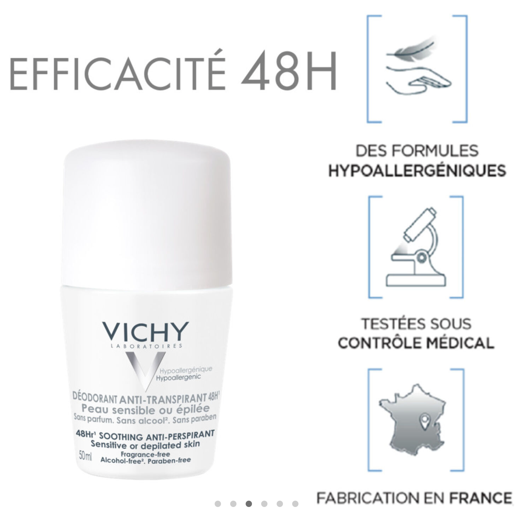 VICHY - DESODORANTE Anti-Transpirant 48H - Pieles Sensibles o Depiladas 50 ml