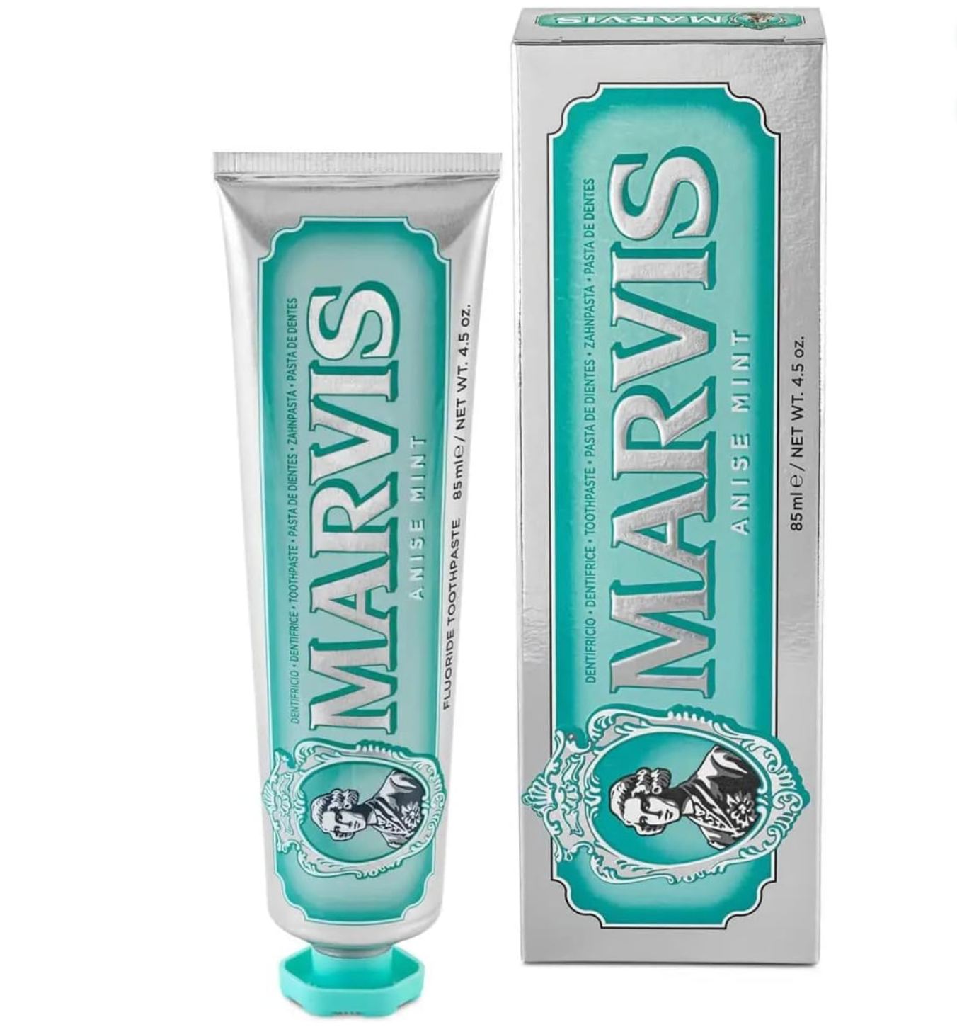 Marvis - Pasta de dientes Anise Mint 85 ml para cuidado bucal premium, con flúor y xilitol contra caries, fórmula vegana concentrada y sin conservantes