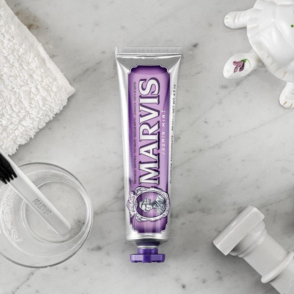 Marvis ( 3 UNIDADES ) Pasta de dientes Jasmine Mint 85 ml para cuidado bucal premium con flúor y xilitol, fórmula vegana sin conservantes, clínicamente probada para dientes y encías saludables