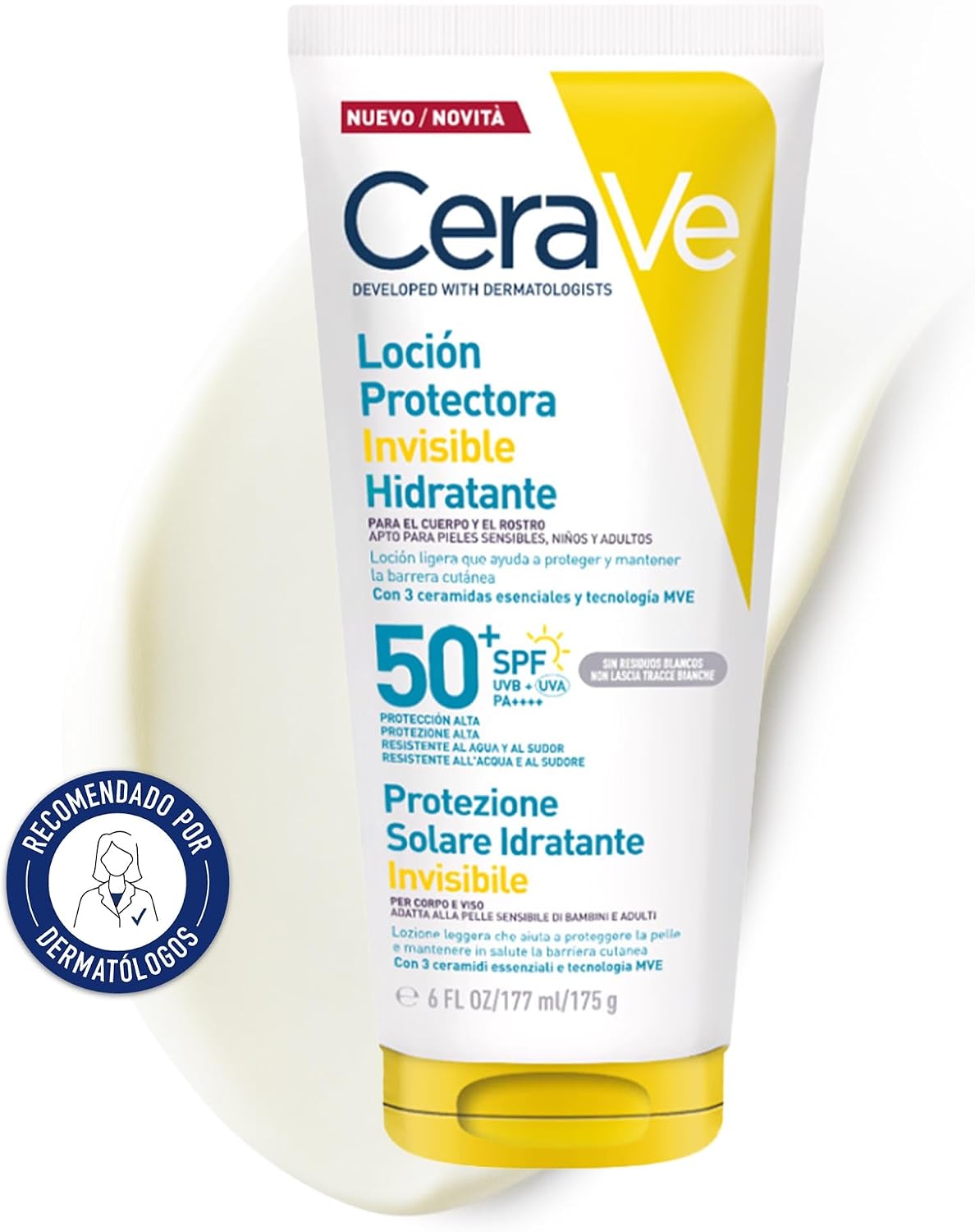 CeraVe - Loción protectora invisible hidratante SPF 50  (177 ml)